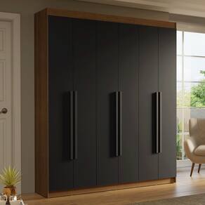 Guarda-Roupa Casal 6 Portas Batentes Rustic/Preto/Preto Saturno Madesa