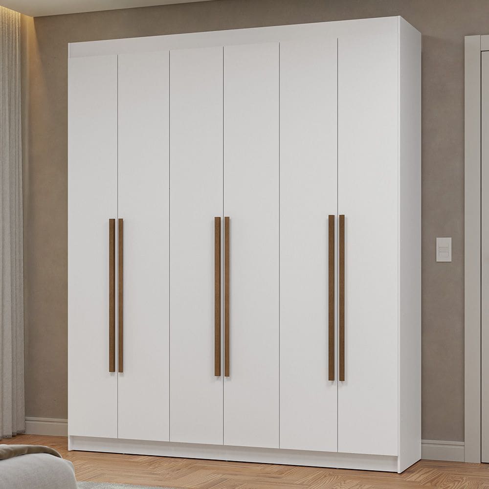 Guarda-Roupa Casal 6 Portas Batentes Branco/Branco/Rustic Netuno Madesa