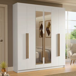Guarda-Roupa Casal 6 Portas Batentes com Espelho Branco/Branco/Rustic Saturno Madesa