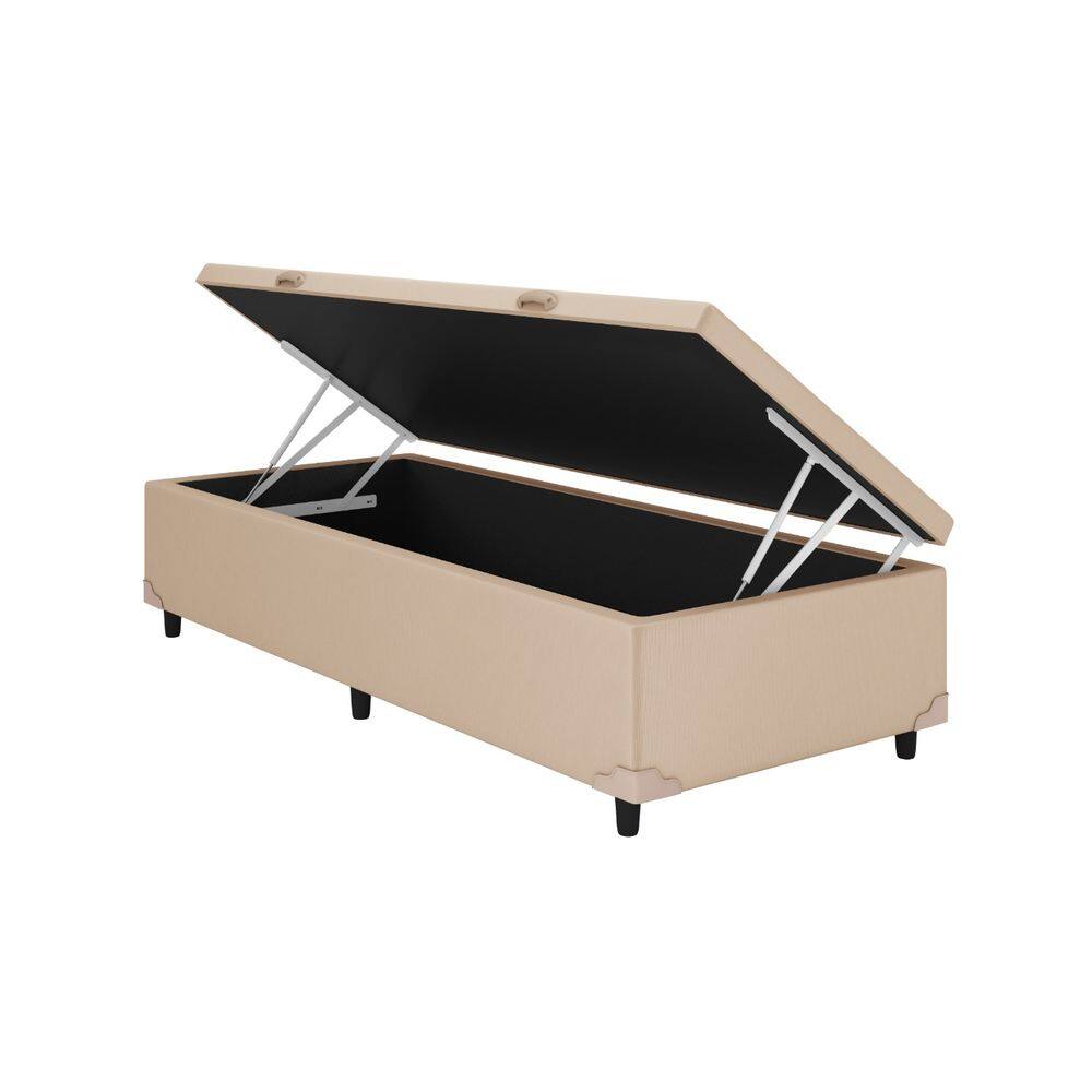 Baú Solteiro Corino Bege 88x188 Blindado