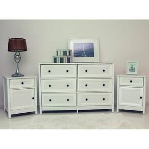Cômoda 6 Gavetas + 2 Mesas De Cabeceira Ditália -217 -112 Branco
