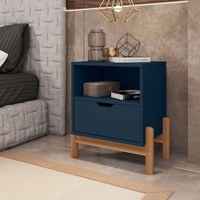 Mesa De Cabeceira Antares Essenziale Com 1 Gaveta 52cm Azul Cobalto