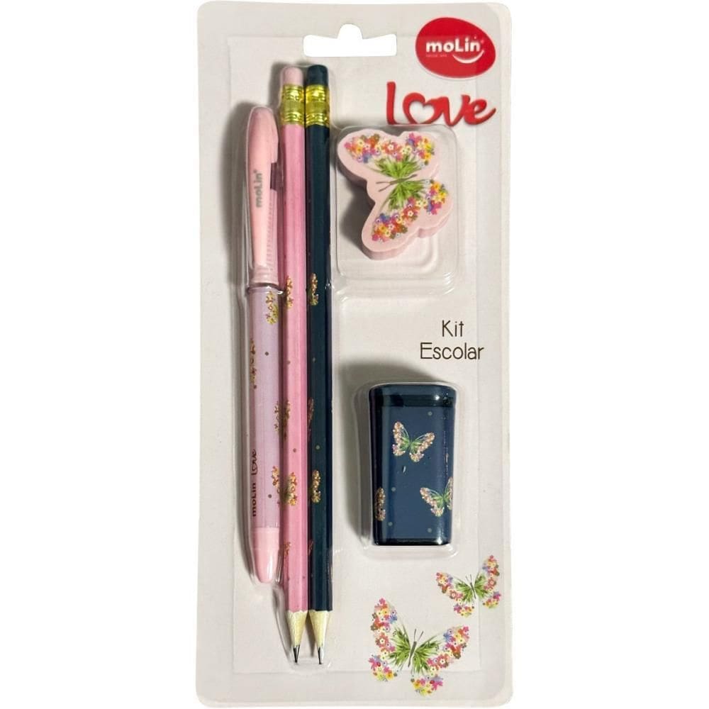 Kit Escolar Love Borboletas 5 Peças - Molin