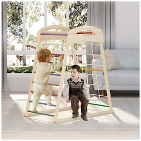 Playground Interno para Crianças de 3 Anos, Jungle Gym de Madeira, Conjunto de Brincadeira para Crianças com Escorregador, Gangorra,HSSZXFR