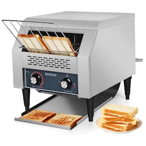 Torradeira Comercial 300 Fatias/Hora 1900W - Torradeira de Esteira Industrial Resistente em Aço Inoxidável com Tubo de Aquecimento Duplo e