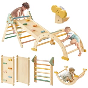 Conjunto Tiny Land Pikler Triangle, Montessori 7 em 1 Dobrável para Escalada de Crianças, Ginásio de Madeira para Playground Interno,