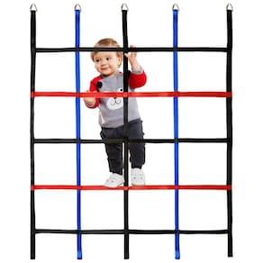 Rede de Escalada Ninja, Obstáculo de Guerreiro Ninja para Crianças, Escada de Rede de Corda e Barras de Macaco para Parede de Escalada