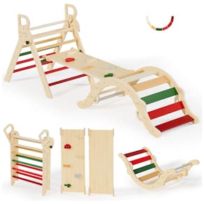 Conjunto BlueWood Pikler Triangle, Brinquedo de Escalada de Madeira para Crianças com 7 em 1, Design Exclusivo para um Inverno Aconchegante