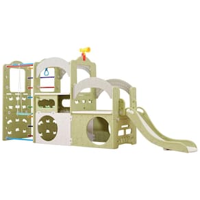 UNICOO Playground Indoor 10 em 1, Tobogã, Parede de Escalada, Escada, Balanço, Basquete, Argolas Suspensas, Brinquedos Externos para
