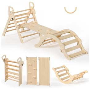 Conjunto BlueWood Pikler Triangle: Brinquedo de Escalada de Madeira para Crianças, Montessori 7 em 1, Design Exclusivo e Sustentável