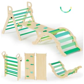 Conjunto BlueWood Pikler Triangle: Brinquedo de Escalada de Madeira para Crianças, Filosofia Montessoriana, 7 em 1, Design Exclusivo em