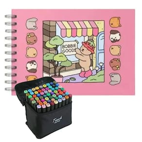 Livrinho de Pintar Colorir Canetinha 60 Cores Caneta Estojo Bolsa Livro Desenho Pintura Arte Diversao