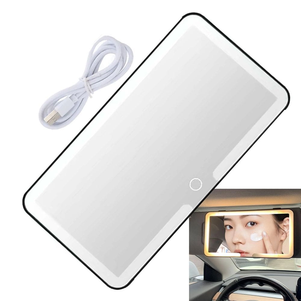 Espelho De Carro Led Retrovisor Quebra Sol Maquiagem Penteado Iluminaçao Sem Fio Usb Automotivo