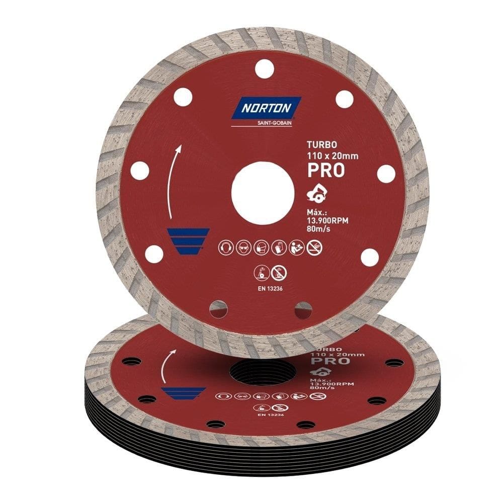 10 Discos de Corte Norton Diamantado Turbo Pro 110mmx20mm