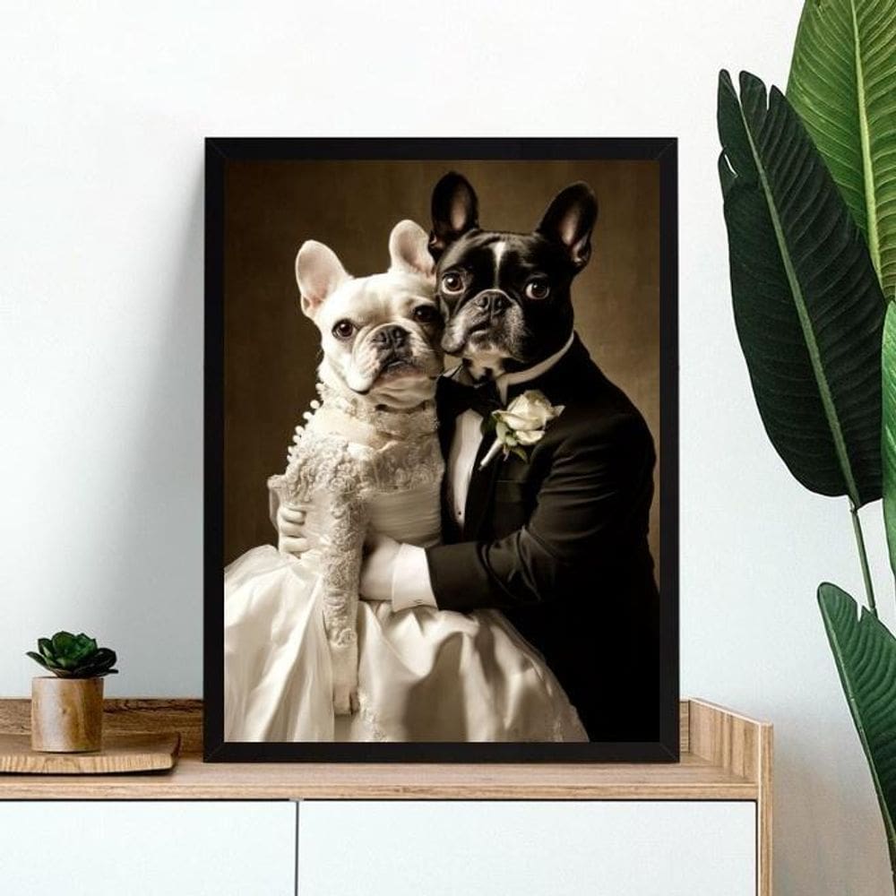 Quadro Casamento Bulldog Francês 45X34Cm - Com Vidro