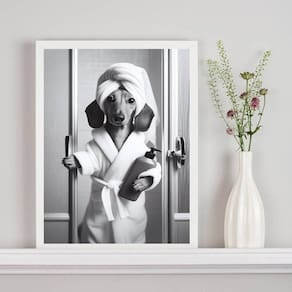 Quadro Decorativo Banheiro - Cachorrinha Dachshund 24X18Cm