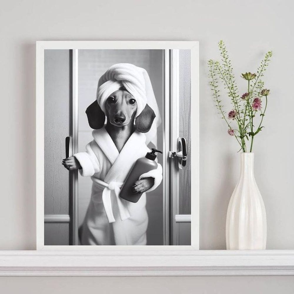Quadro Decorativo Banheiro - Cachorrinha Dachshund 24X18Cm