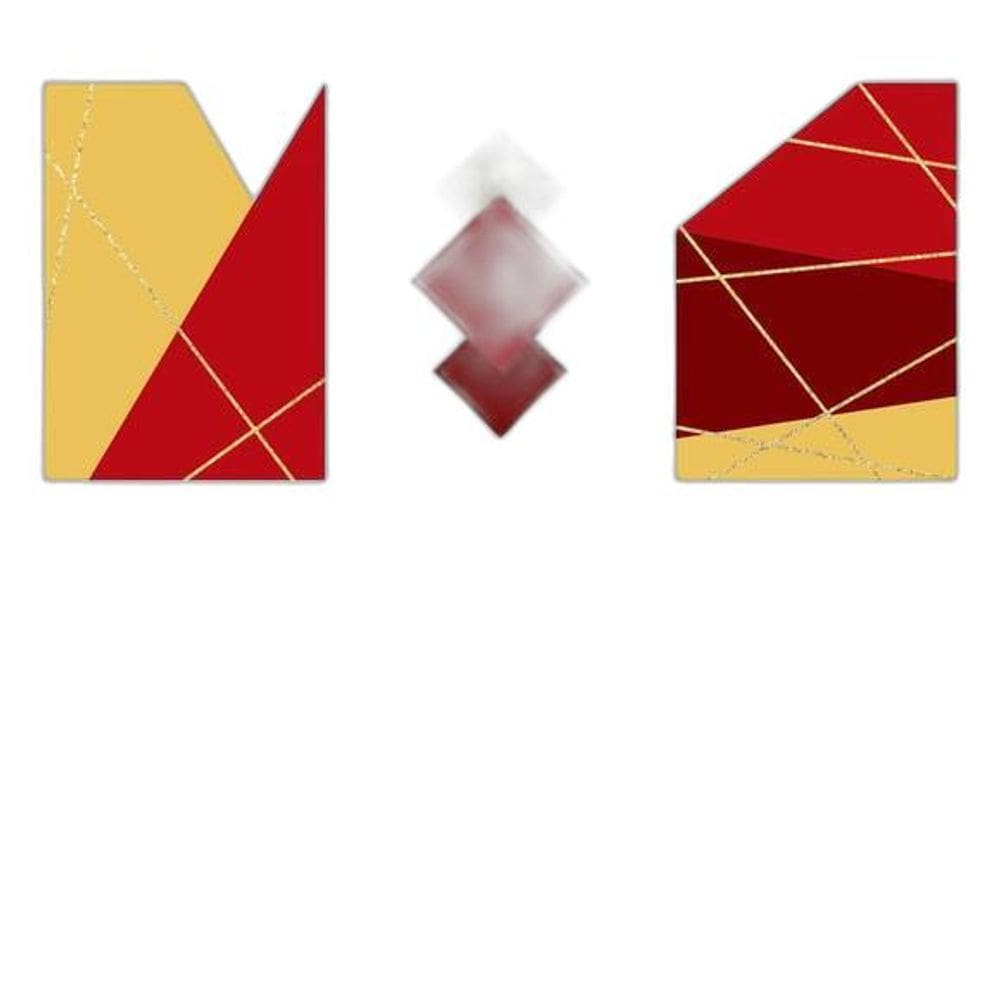 Quadros Linhas Douradas/Vermelho Moldura Branca 24X18Cm 3Un