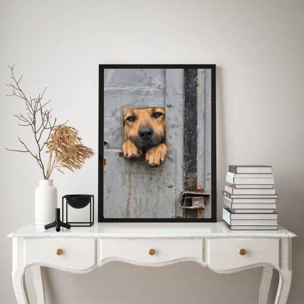 Quadro Decorativo Cãozinho Caramelo 45X34Cm - Com Vidro