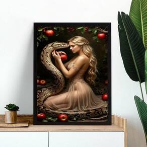 Quadro Decorativo A Tentação Mulher Maçã Serpente 45X34Cm
