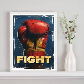 Quadro Poster Luva De Boxe - Fight 45X34Cm - Com Vidro