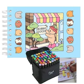 Livrinho de Colorir Pintar Canetinha 60 Cores Caneta Ponta Dupla Estojo Bolsa Livro Desenho Pintura