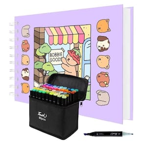 Livrinho de Pintar Canetinha 60 Cores Caneta Ponta Dupla Livro Estojo Bolsa Colorir Desenho Pintura Arte Lazer