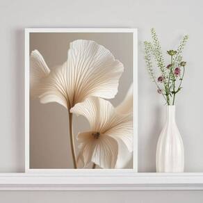 Quadro Decorativo Flores Sofisticadas Branco E Bege 45X34Cm