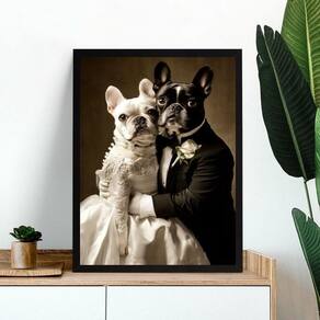 Quadro Casamento Bulldog Francês 33X24Cm - Com Vidro