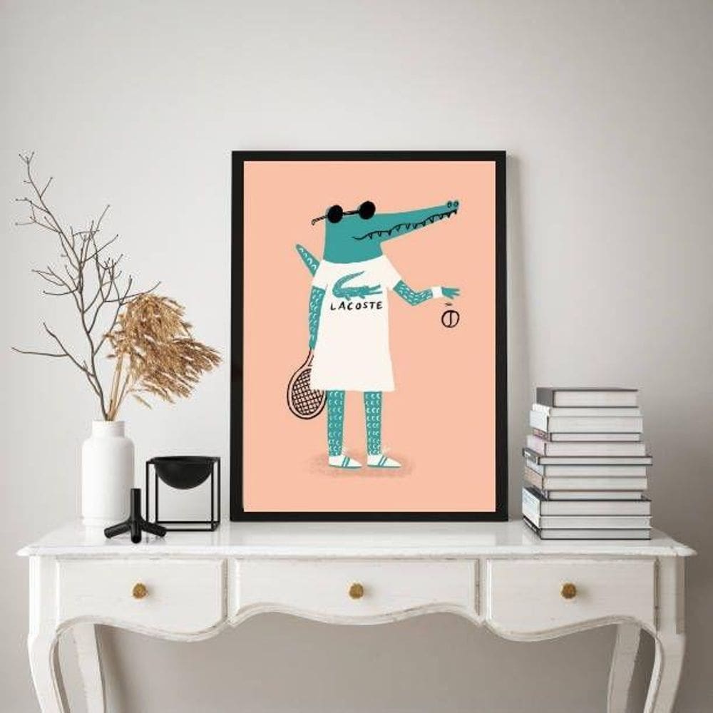 Quadro Decorativo Jacaré Jogando Tênis 33X24Cm