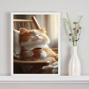 Quadro Gatinho Baby Com Xícara De Chá Café 33X24Cm