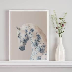 Quadro Decorativo Cavalo Soft Flores Azuis 24X18Cm - Vidro
