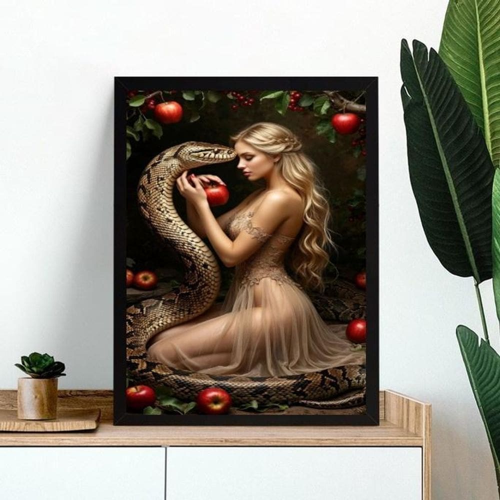 Quadro Decorativo A Tentação Mulher Maçã Serpente 24X18Cm