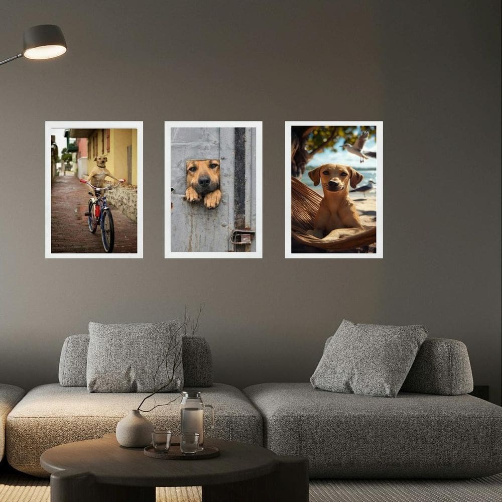 Kit 3 Quadros Decorativos Cachorro Caramelo 45X34Cm - Vidro