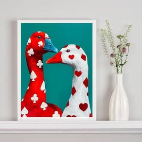 Quadro Patinhos Naipes Carta De Baralho 33X24Cm - Com Vidro