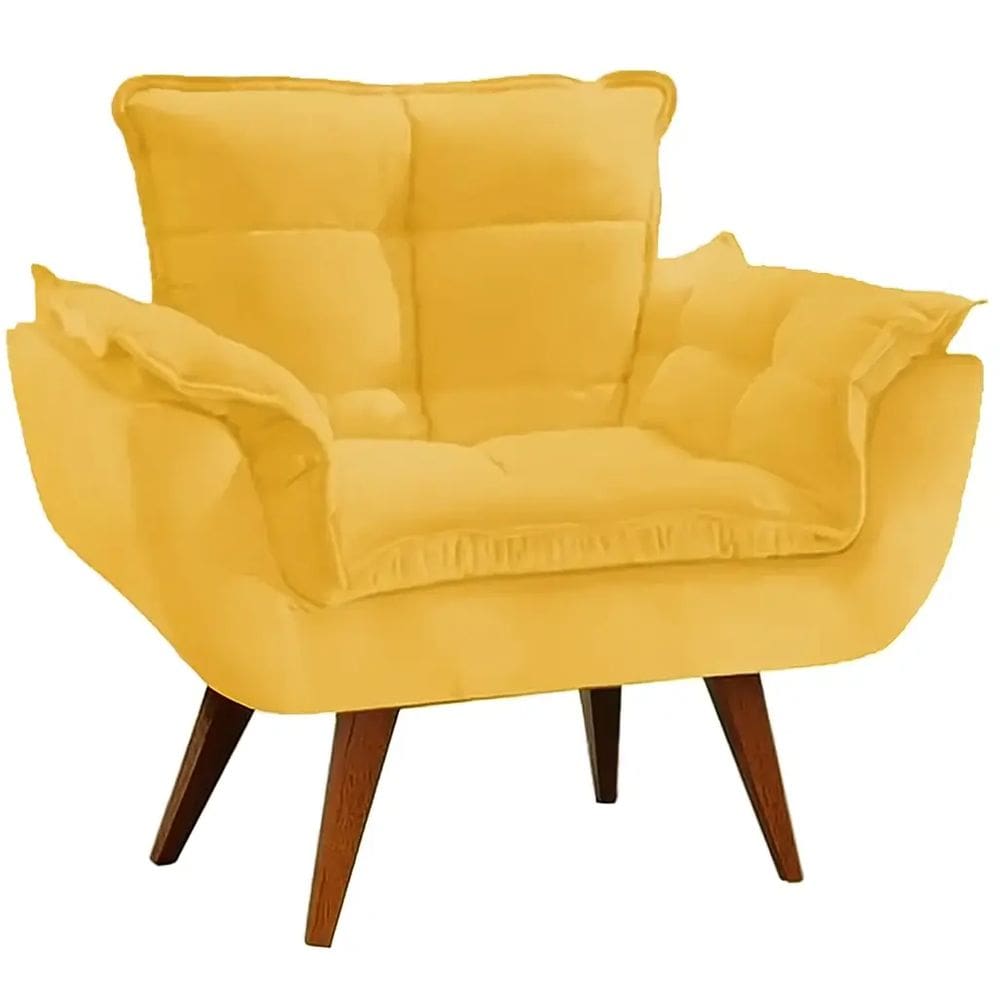 Poltrona Opalla Veludo Pés Palito My House Decor Cor Amarelo