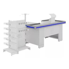 Checkstand Display Branco Com Checkout 1,50m - Perfil Azul