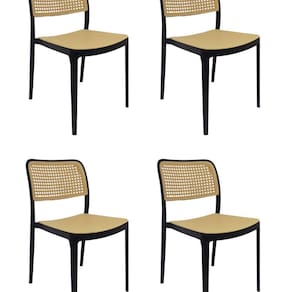Kit com 4 Cadeiras para Sala de Jantar Bali Preto/Rattan