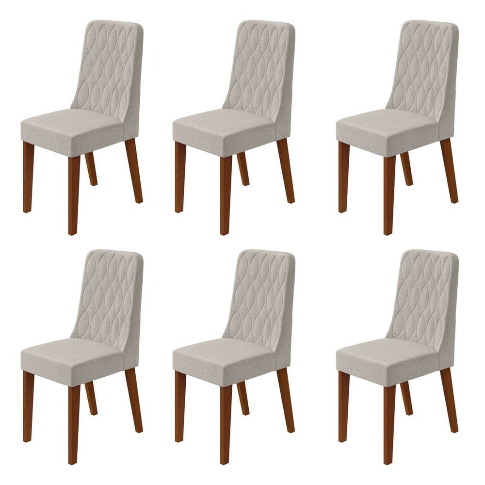 Conjunto para Sala de Jantar 6 Cadeiras Estofadas Luar Frassino/Cinza