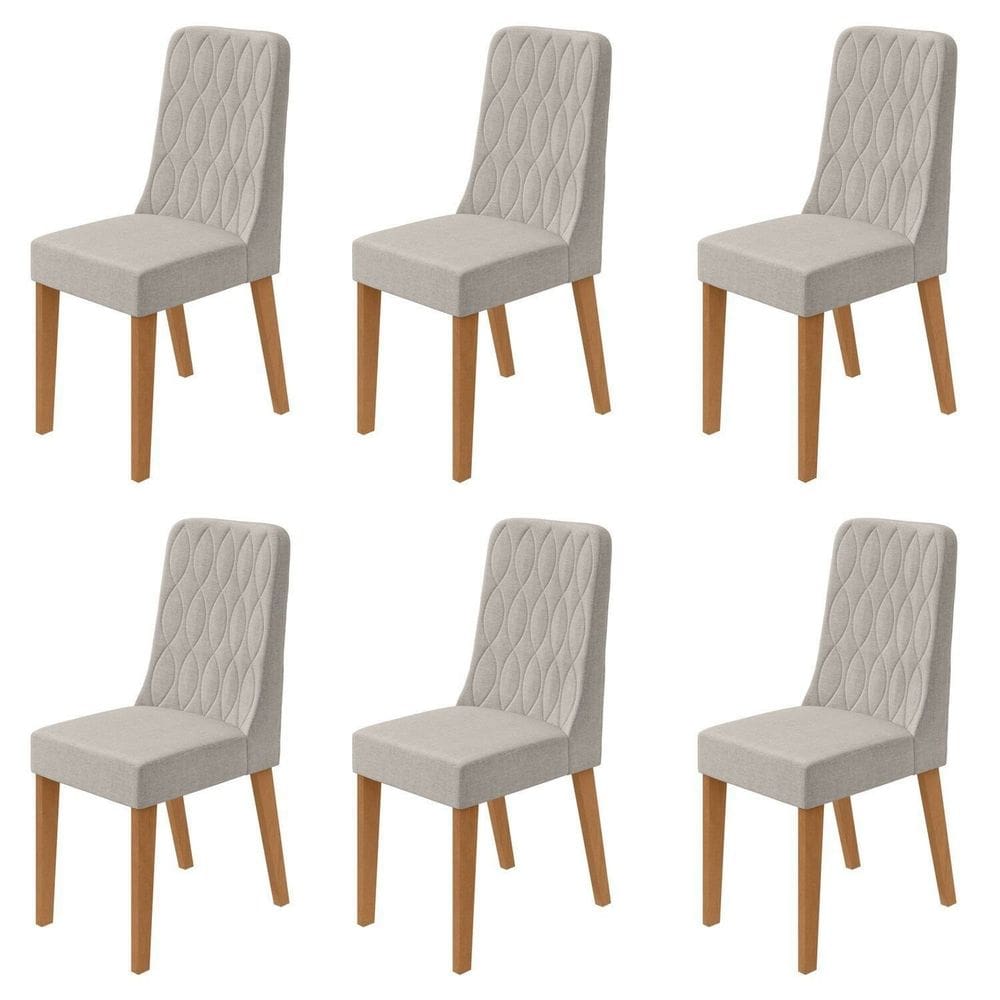 Conjunto para Sala de Jantar 6 Cadeiras Estofadas Luar Amendoa /Mosaico Cinza