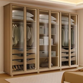 Guarda-roupa Casal 6 Portas de Vidro Solaris Amêndoa Clean