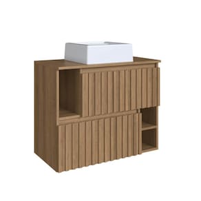 Gabinete De Banheiro Suspenso 75cm Luiza Mel com Cuba Branca e 2 Portas Basculante