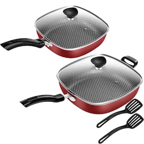 Conjunto De Frigideiras Antiaderente Quadradas Gourmet Vermelho Patolux