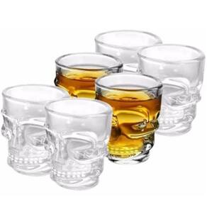 Jogo 6 Copos Vidro 265ml Caveira Shot Conjunto Rock Style
