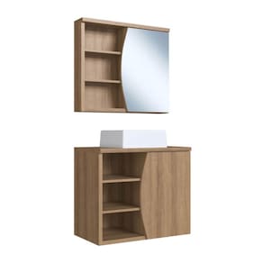 Gabinete De Banheiro 70cm Laura Mel Espelheira Cuba Branca e 1 Porta