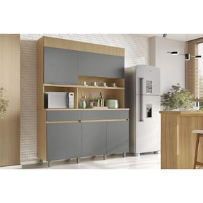 Kit de Cozinha Compacta Realeza c/ 5 Portas e 2 Gavetas 160cm Carvalho/Titânio - Nesher