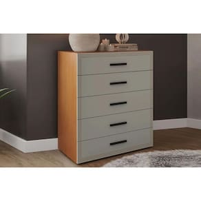 Cômoda de Quarto Valência c/ 5 Gavetas Freijo/Verde - Politorno