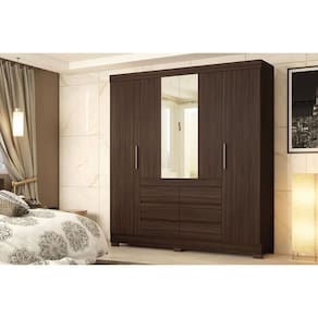 Guarda Roupa Casal 4 Portas (2 c/ Espelho) e 6 Gavetas Cadis Cafe Touch - Demóbile