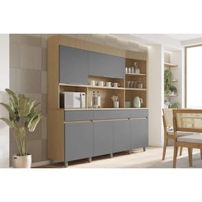 Kit de Cozinha Compacta Realeza c/ 6 Portas e 3 Gavetas 220cm Carvalho/Titânio - Nesher