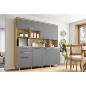Kit de Cozinha Compacta Nobreza c/ 7 Portas e 2 Gavetas 210cm Carvalho/Titânio - Nesher